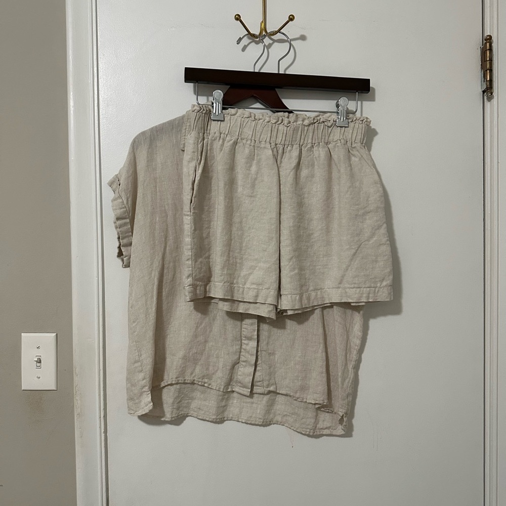 Grade & Gather Linen Button-Up in Light Natural and matching shorts (set)